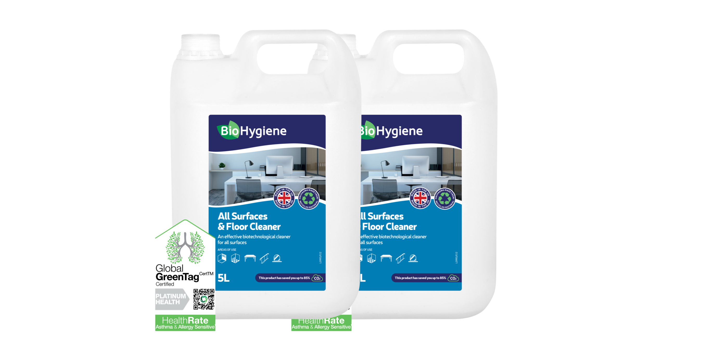 2 BioHygiene 5 litre cans against plain white background