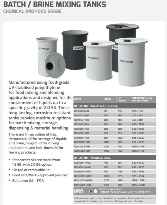Enduramaxx Batch Mixing Tanks Infor Sheet