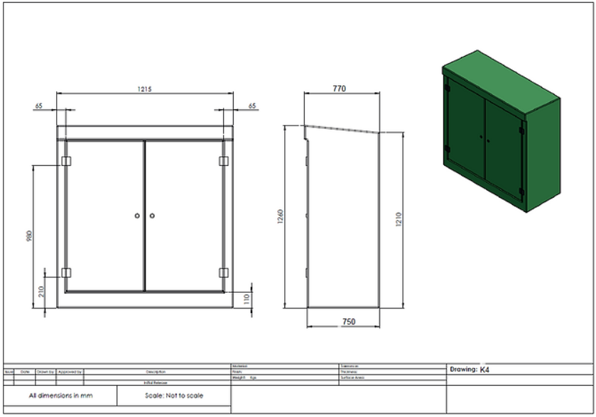 K4 IP55 GRP Electrical Kiosk Cabinet | H1260 x W1215 x D750