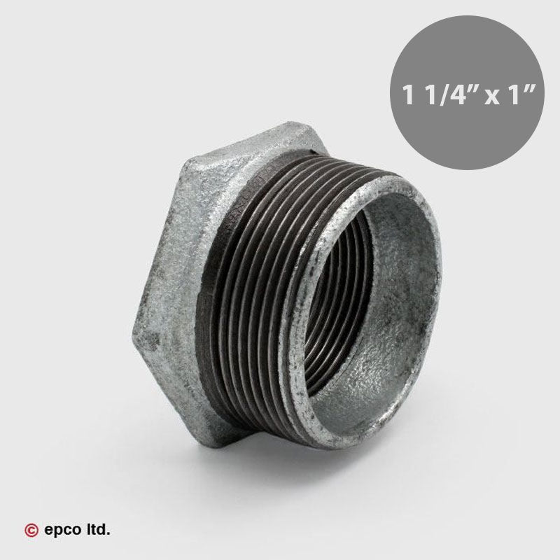 1 1/4" - 1" Galvanised Malleable Iron Threaded Reducing Bush