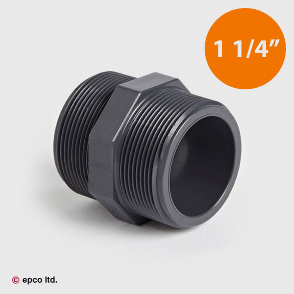 1 1/4 Inch U-PVC Threaded Hexagon Nipple Male