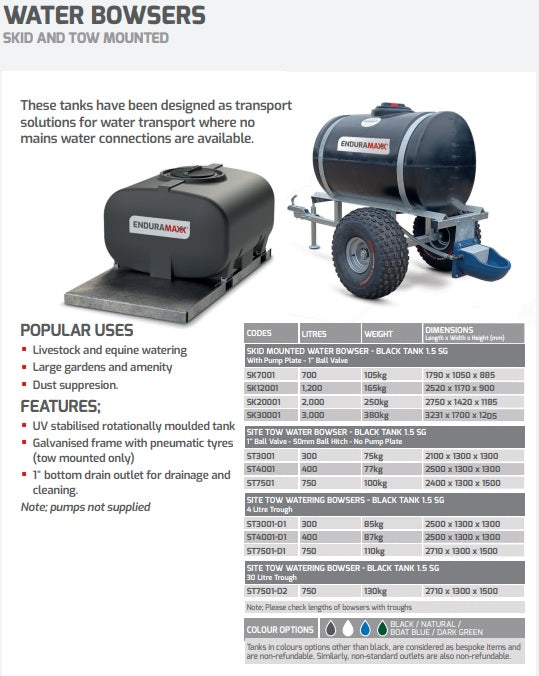 Data Sheet for Enduramaxx Water Bowser