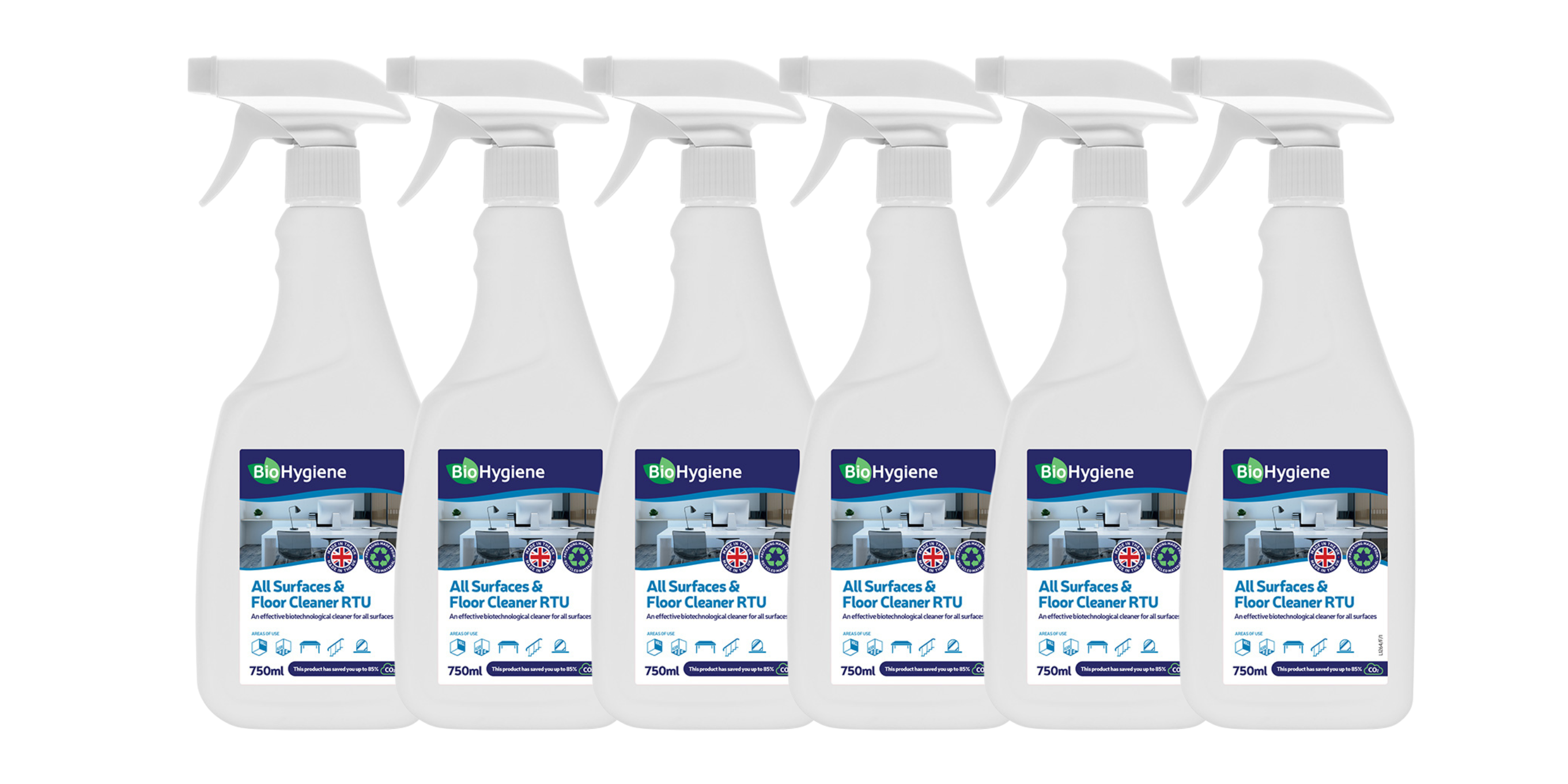 6 BioHygiene Trigger Bottles against plain white background