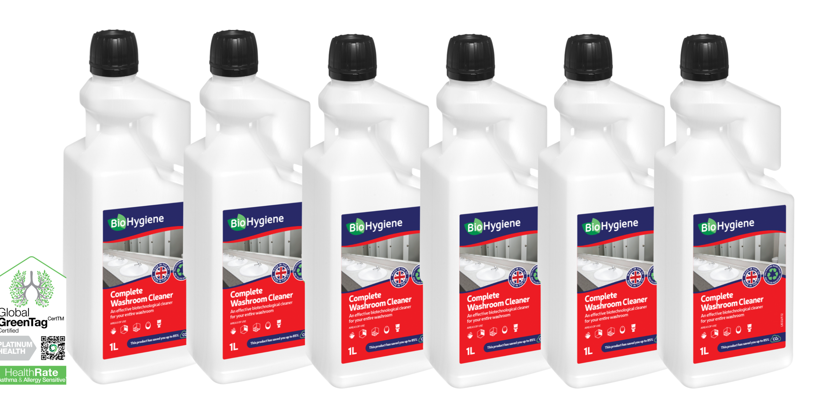 6 BioHygiene 1 litre Bottles against plain white background
