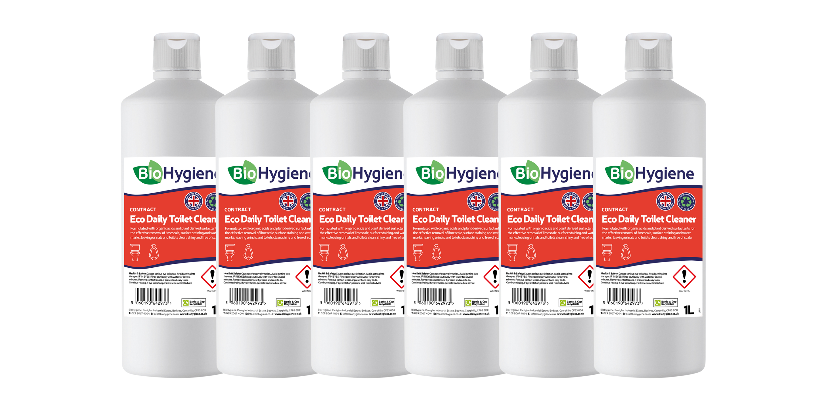 6 BioHygiene 1 litre Bottles against plain white background