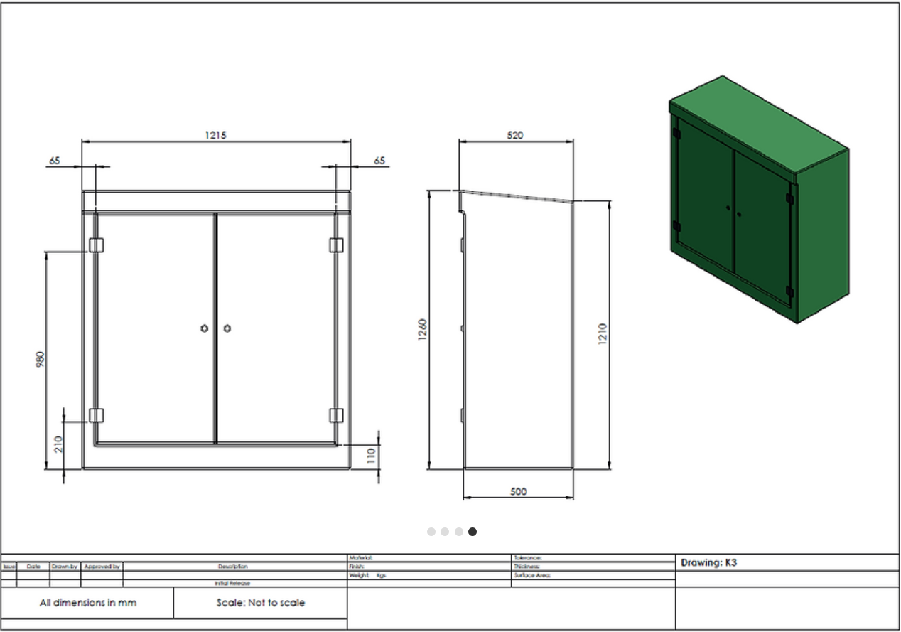 K3 IP55 GRP Electrical Kiosk Cabinet |  H1260 x W1215 x D500