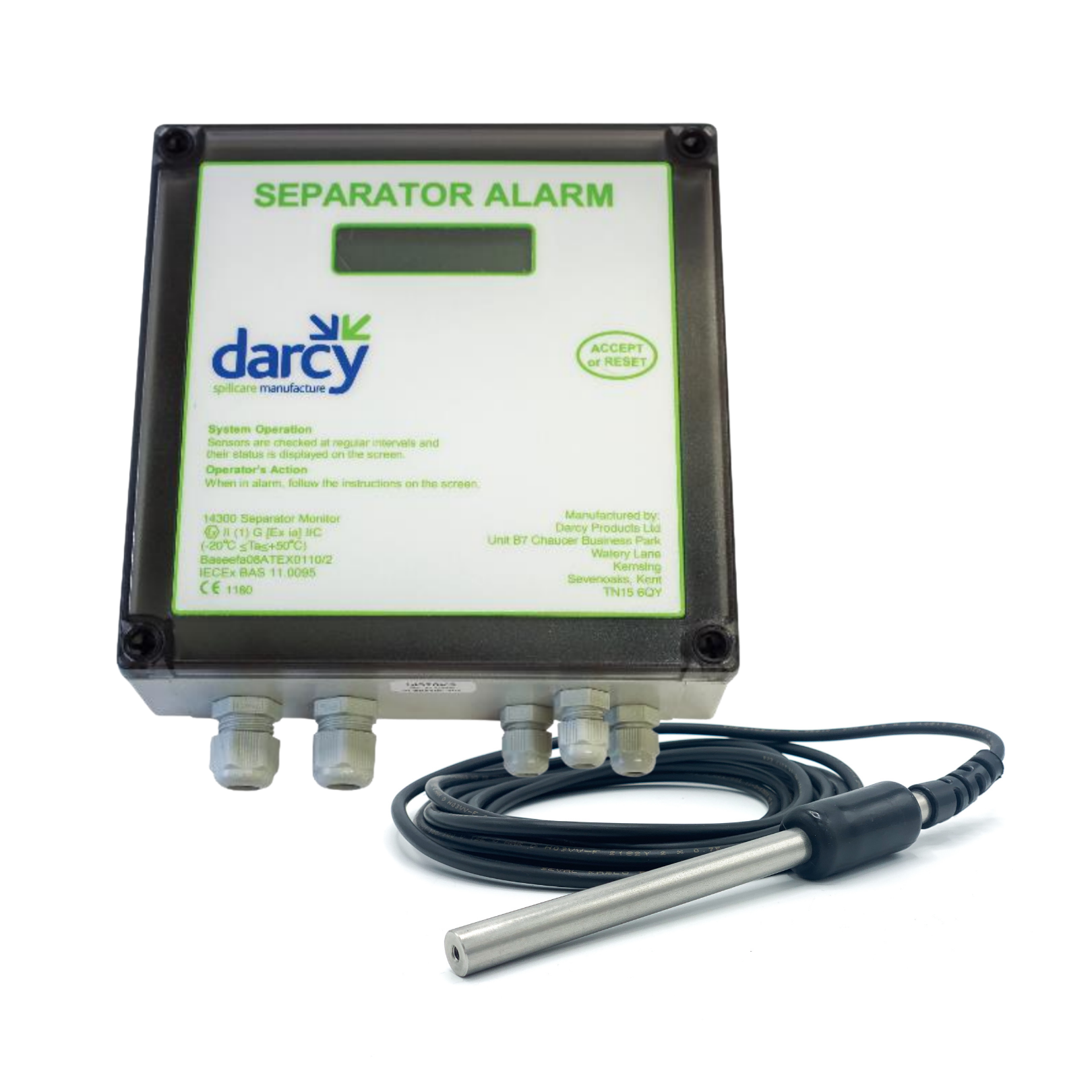 Darcy Complete IP65 Mains Oil Separator Alarm with 12mm High Oil Probe